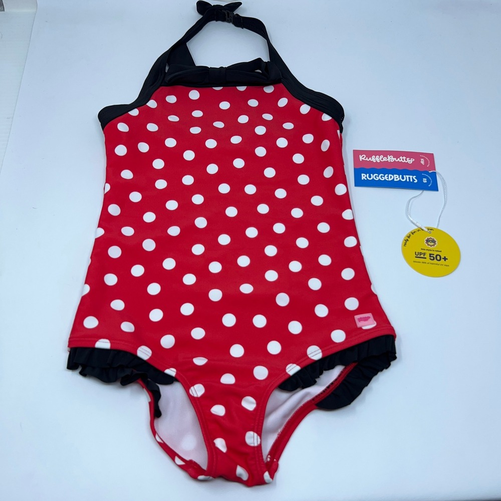 RuffleButts Girls Size 6 Red Polka Dot Halter One Piece Swimsuit NWT